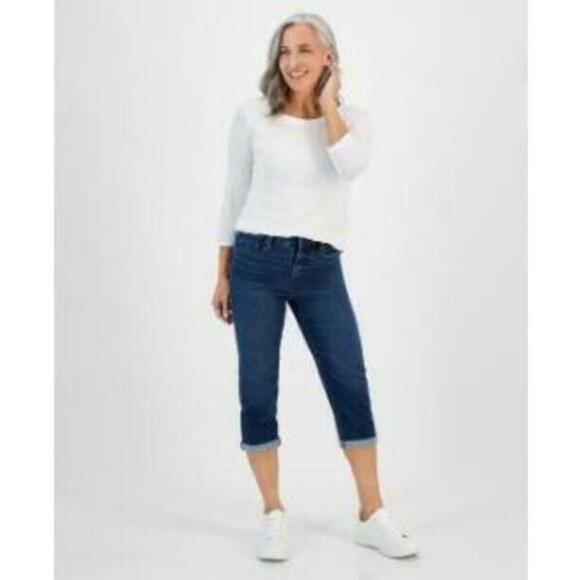 Style & Co Pants - Style & Co Women's Blue Petite Mid-Rise Curvy Roll-Cuff Capri Jeans 2P NWT